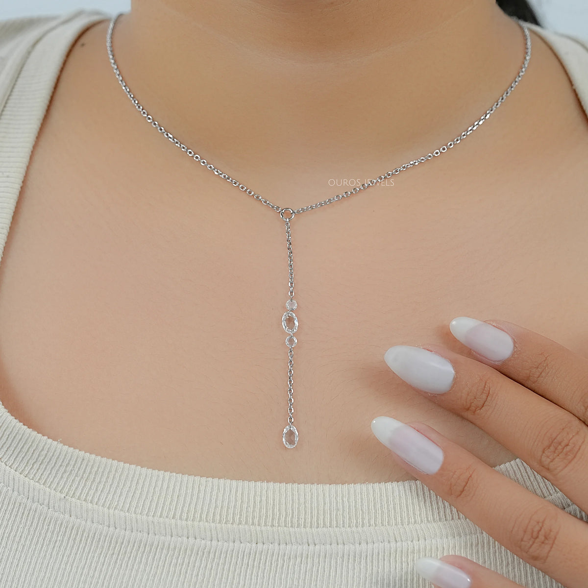Rose Cut Oval And Round Diamond Lariat Necklace Necklaces
