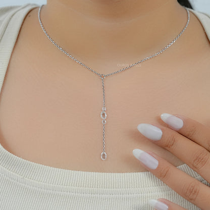 Rose Cut Oval And Round Diamond Lariat Necklace Necklaces