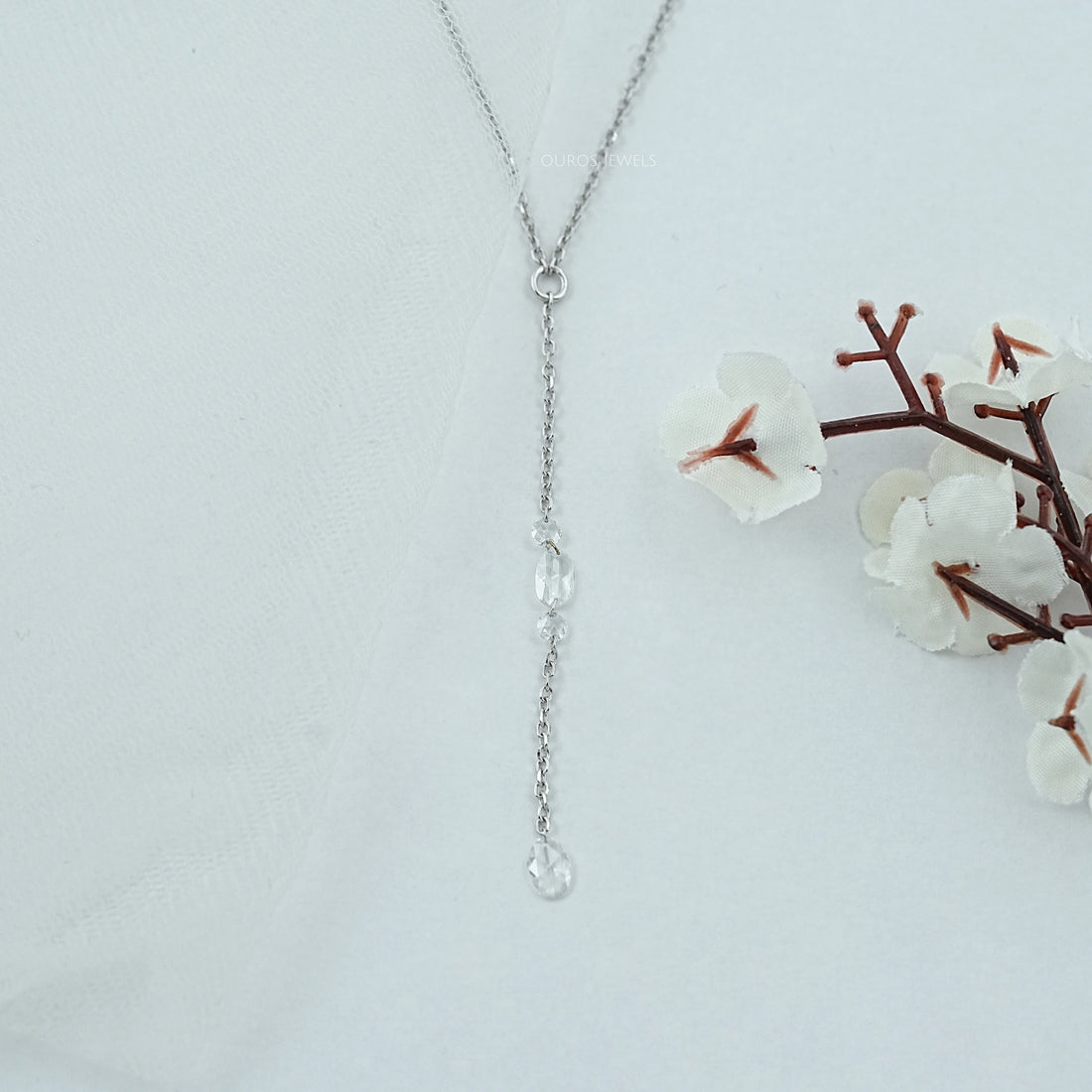 Rose Cut Oval And Round Diamond Lariat Necklace Necklaces