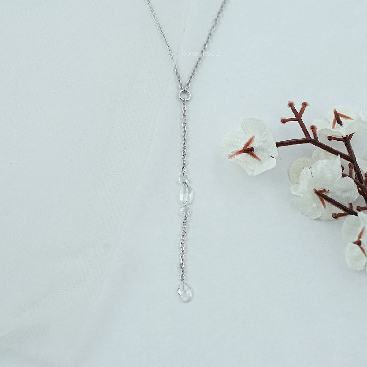 Rose Cut Oval And Round Diamond Lariat Necklace Necklaces