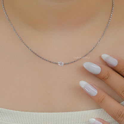 East West Rose Cut Oval Diamond Solitaire Necklace Necklaces