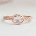 front view of east-west rose-cut oval diamond solitaire engagement ring bezel set