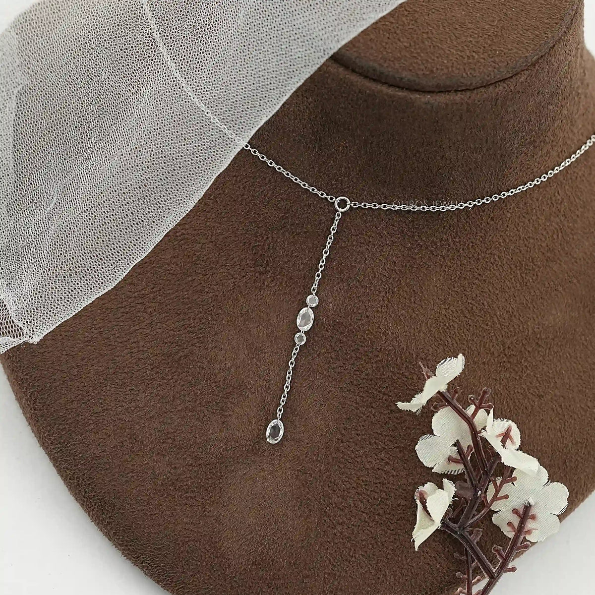 Rose Cut Oval And Round Diamond Lariat Necklace Necklaces