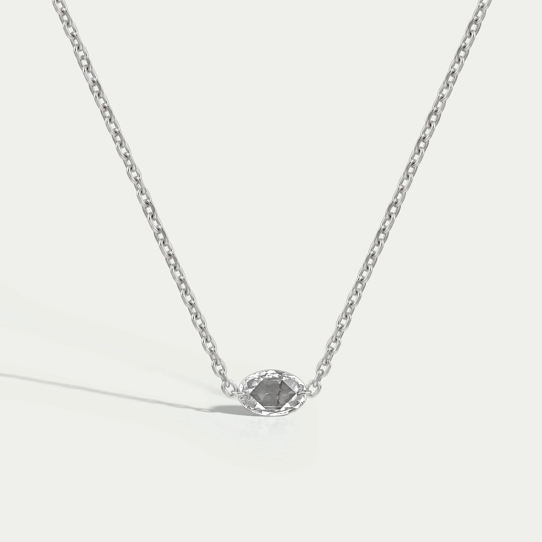 East West Rose Cut Oval Diamond Solitaire Necklace Necklaces