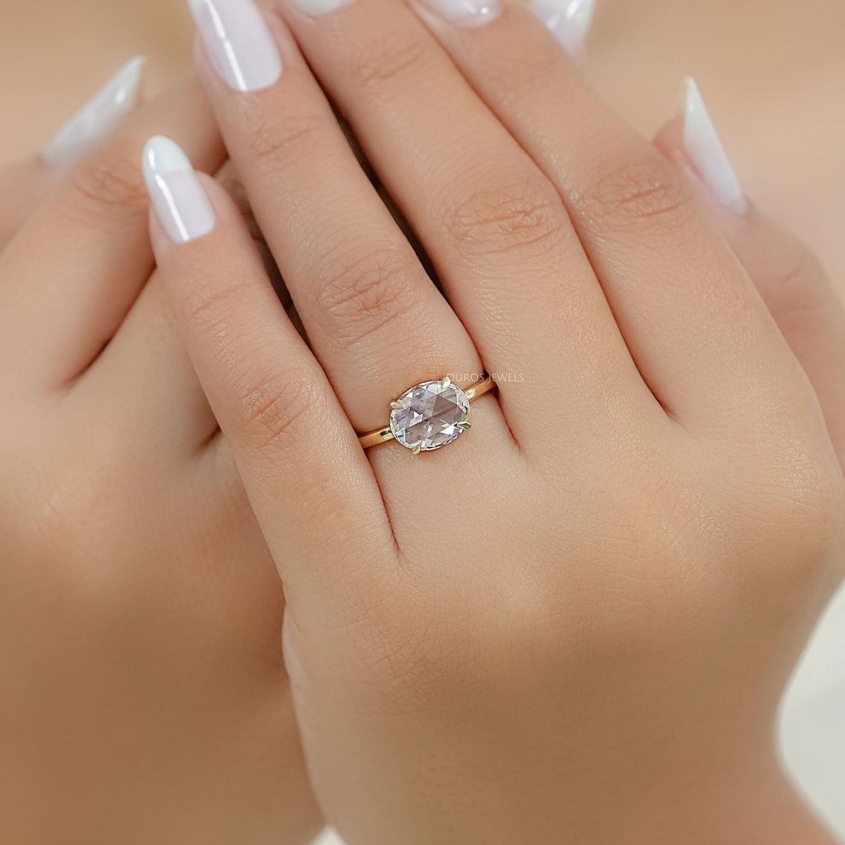 East West Rose Cut Oval Diamond Solitaire Ring