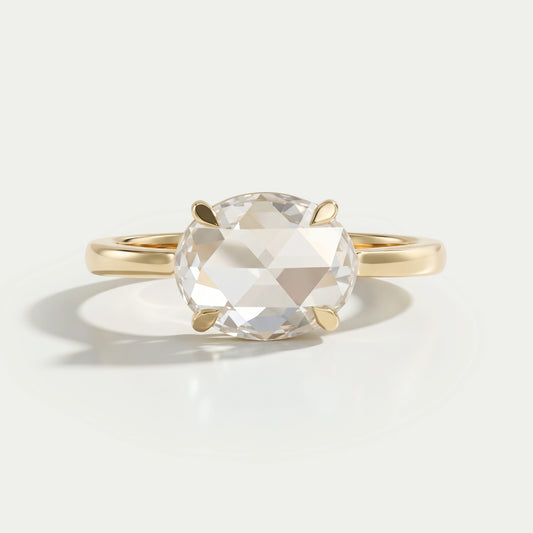 East West Rose Cut Oval Diamond Solitaire Ring Ring