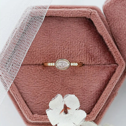 East West Rose Cut Oval Diamond Milgrain Accent Ring Ring