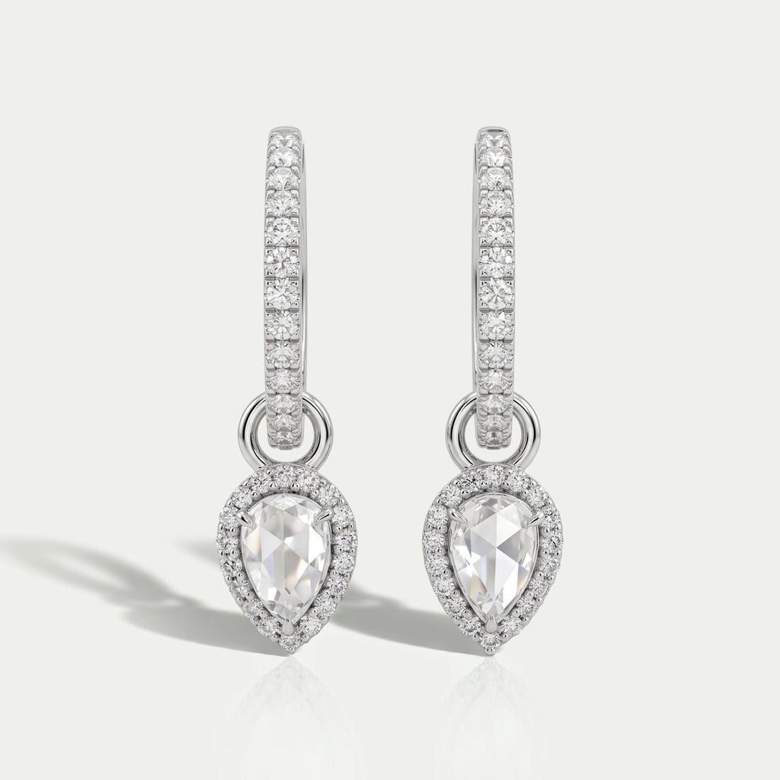 Rose Cut Pear Diamond Halo Charm Hoop Earrings Earring