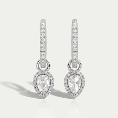 Rose Cut Pear Diamond Halo Charm Hoop Earrings Earring