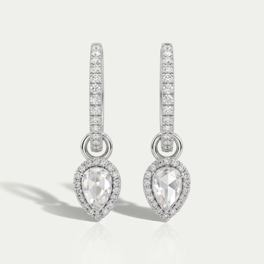 Rose Cut Pear Diamond Halo Charm Hoop Earrings Earring