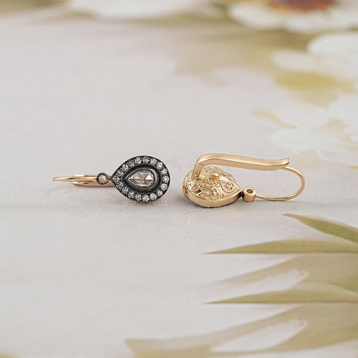 Boucles d'oreilles pendantes avec halo de diamants taille poire rose