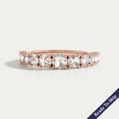 Rose Cut Round Diamond Half Eternity Wedding Band