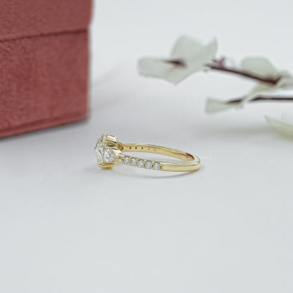 Three Stone Rose Cut Lab Diamond Accent Ring Ring