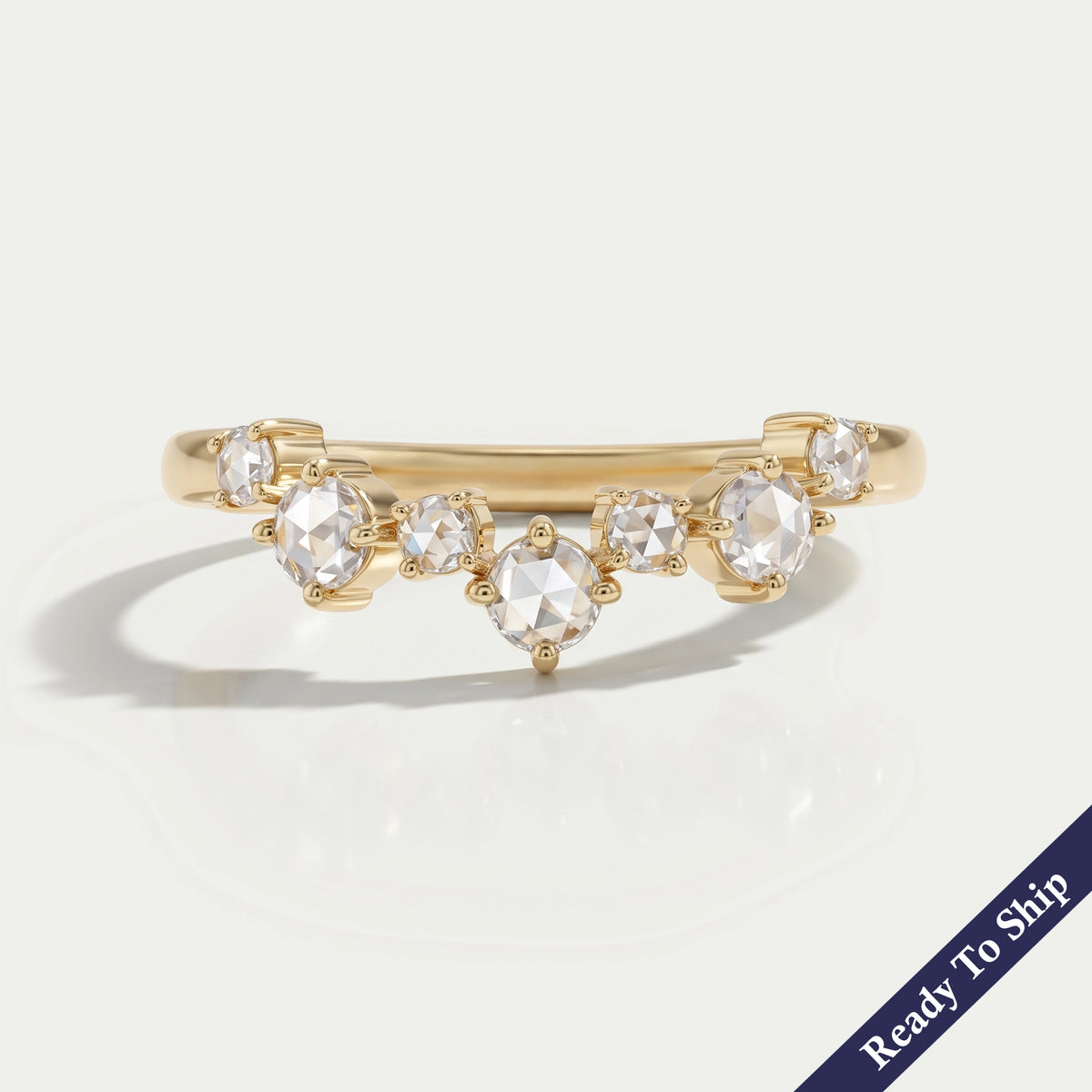 Rose Cut Round Diamond Curved Engagement Ring