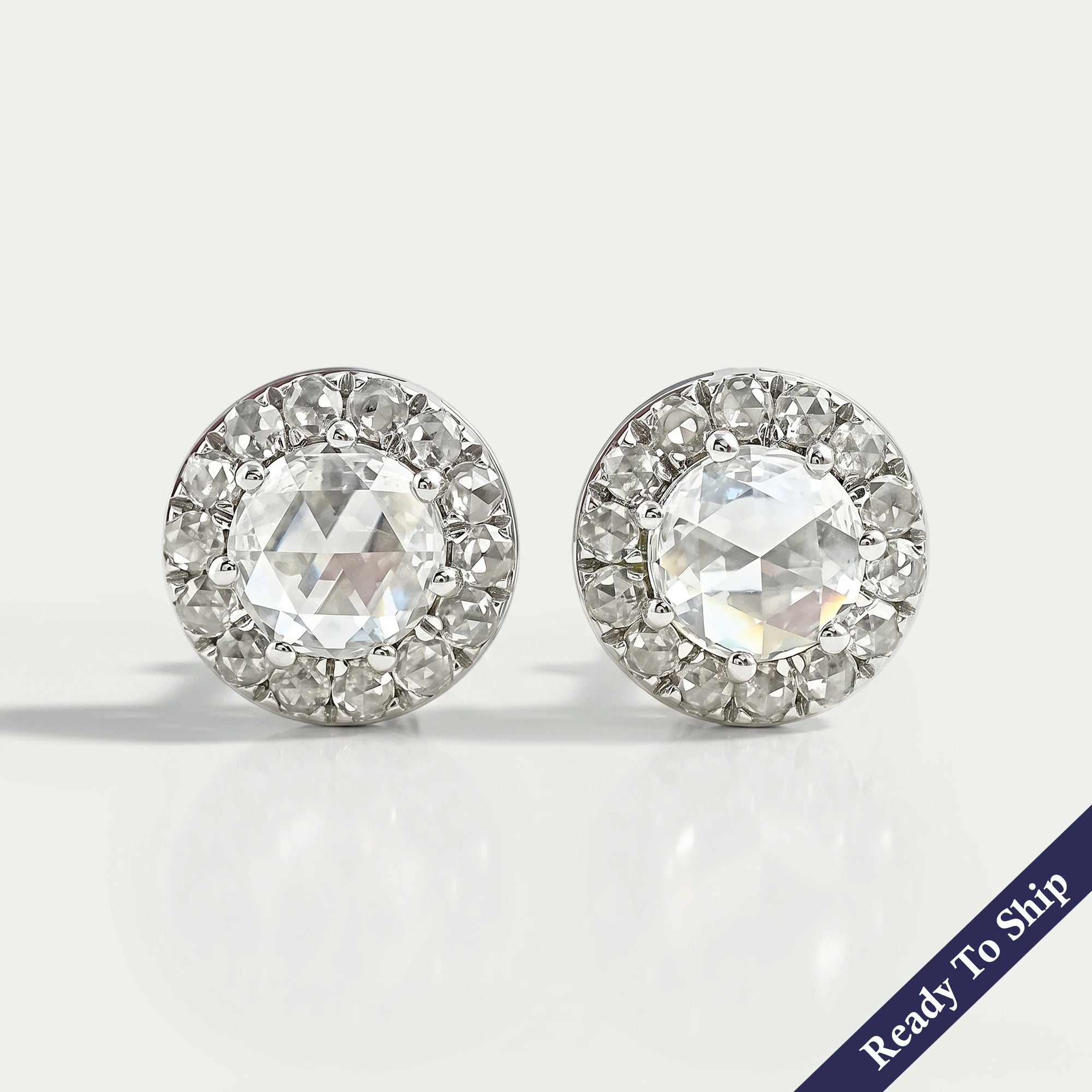 Rose Cut Round Diamond Halo Stud Earrings Earring