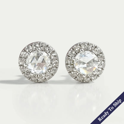 Rose Cut Round Diamond Halo Stud Earrings Earring