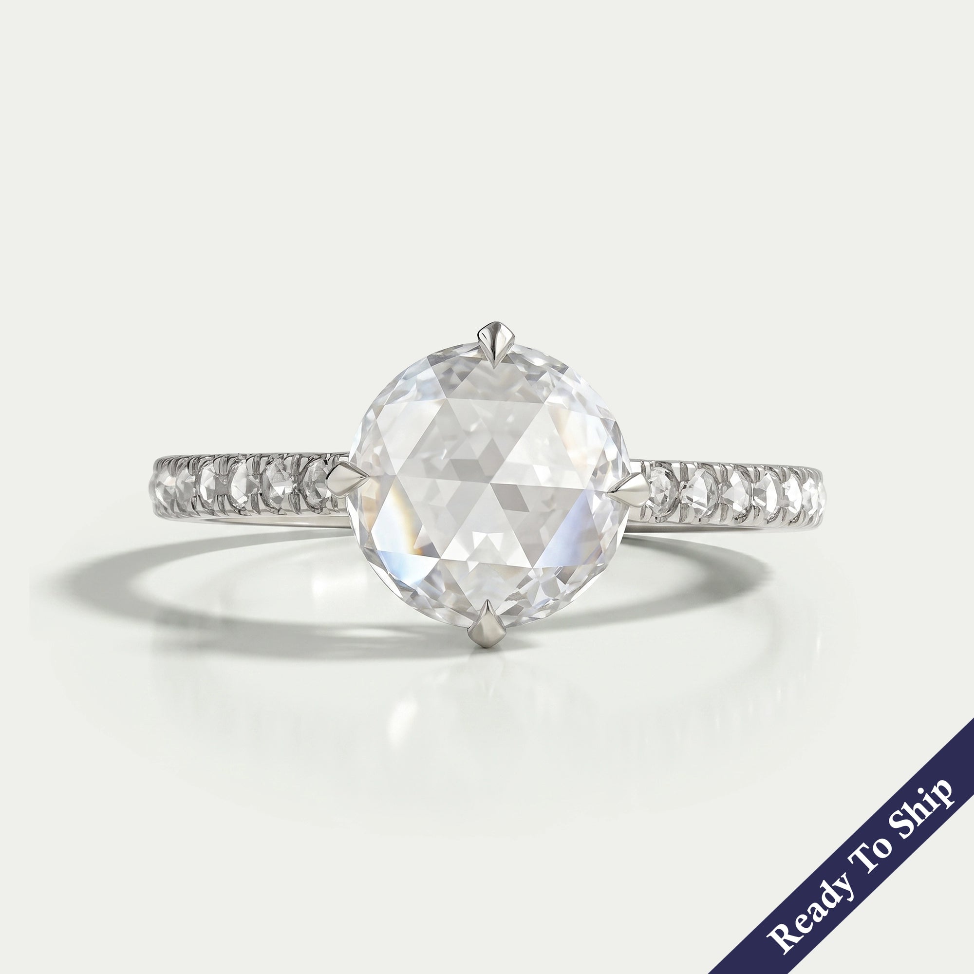 Rose Cut Round Diamond Hidden Halo Accent Ring