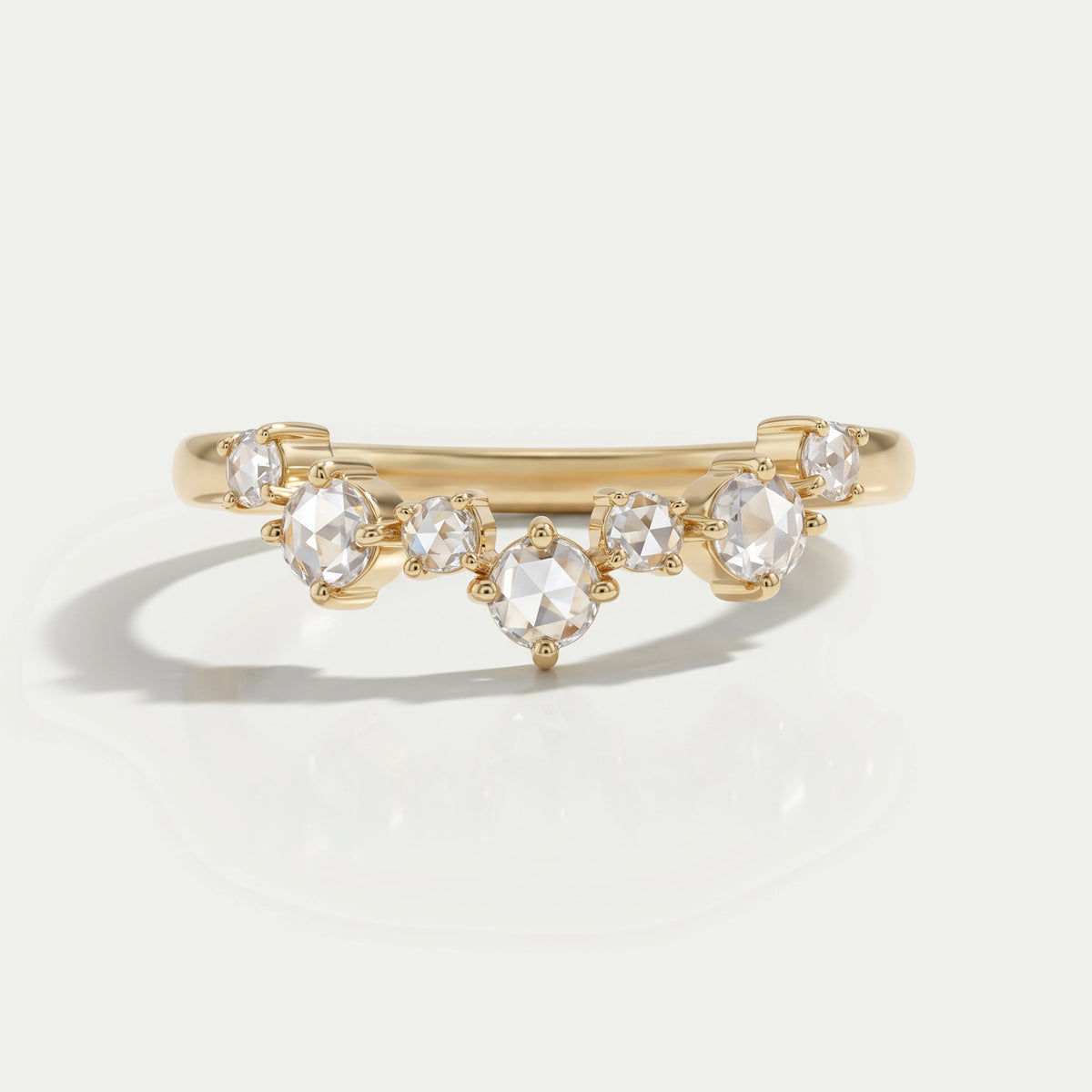 Rose Cut Round Diamond Curved Engagement Ring Ring