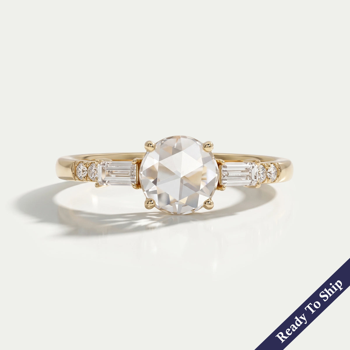 Rose Cut Round And Baguette Diamond Accent Ring Ring