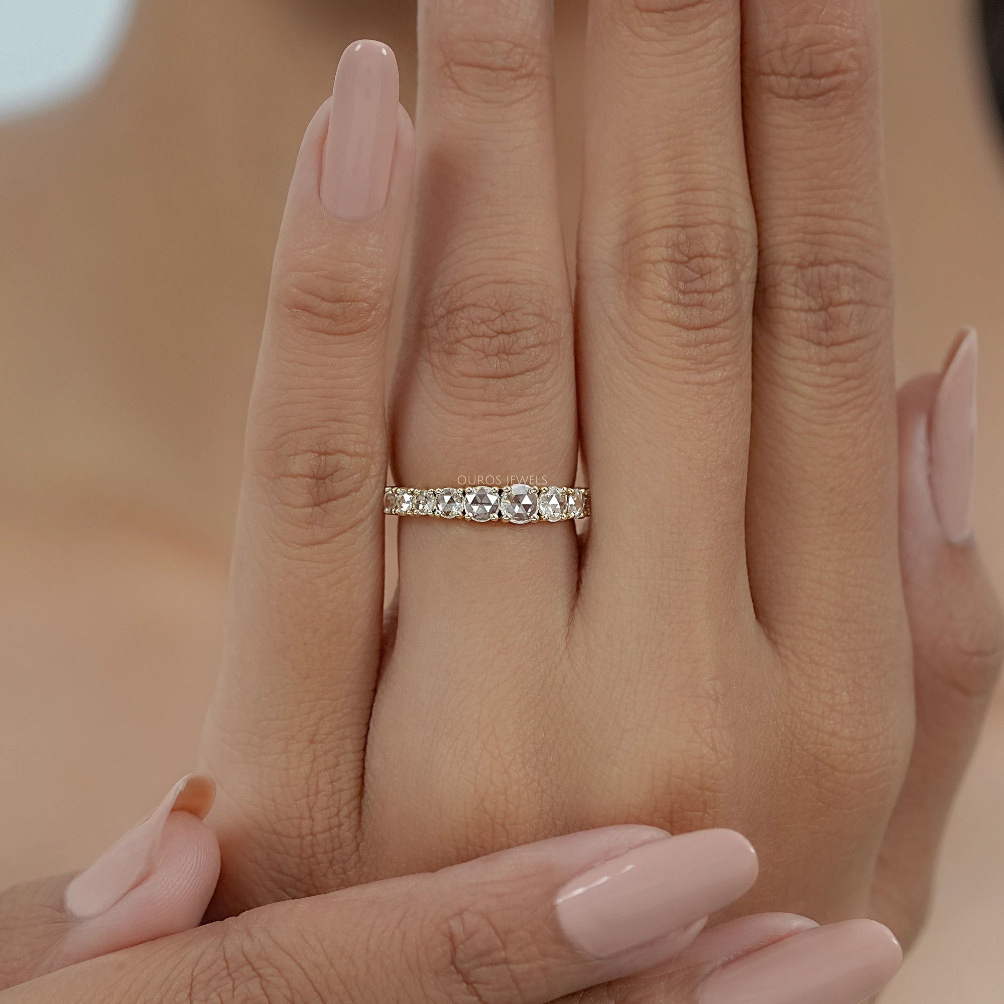 Rose Cut Round Diamond Half Eternity Band
