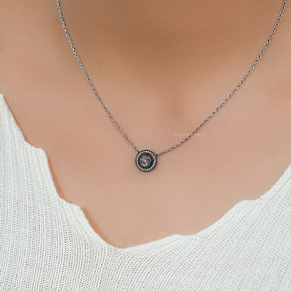 Rose Cut Round Diamond Halo Necklace Necklaces