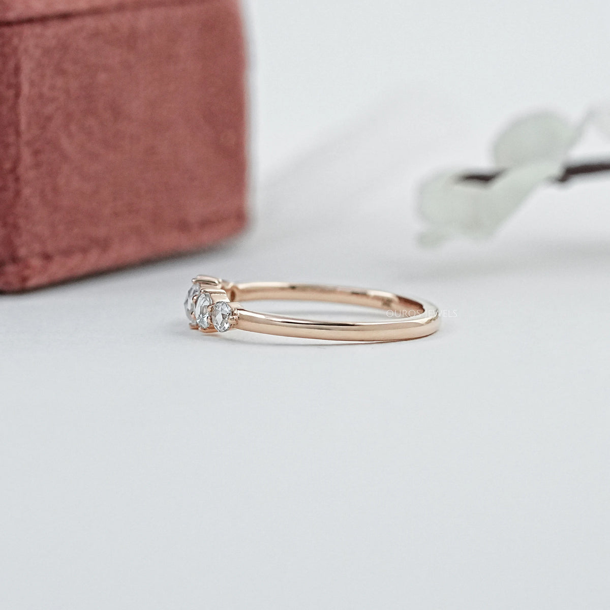 Five Stone Rose Cut Round Diamond Engagement Ring Ring