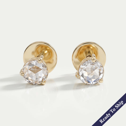 Rose Cut Round Lab Diamond Stud Earrings Earring