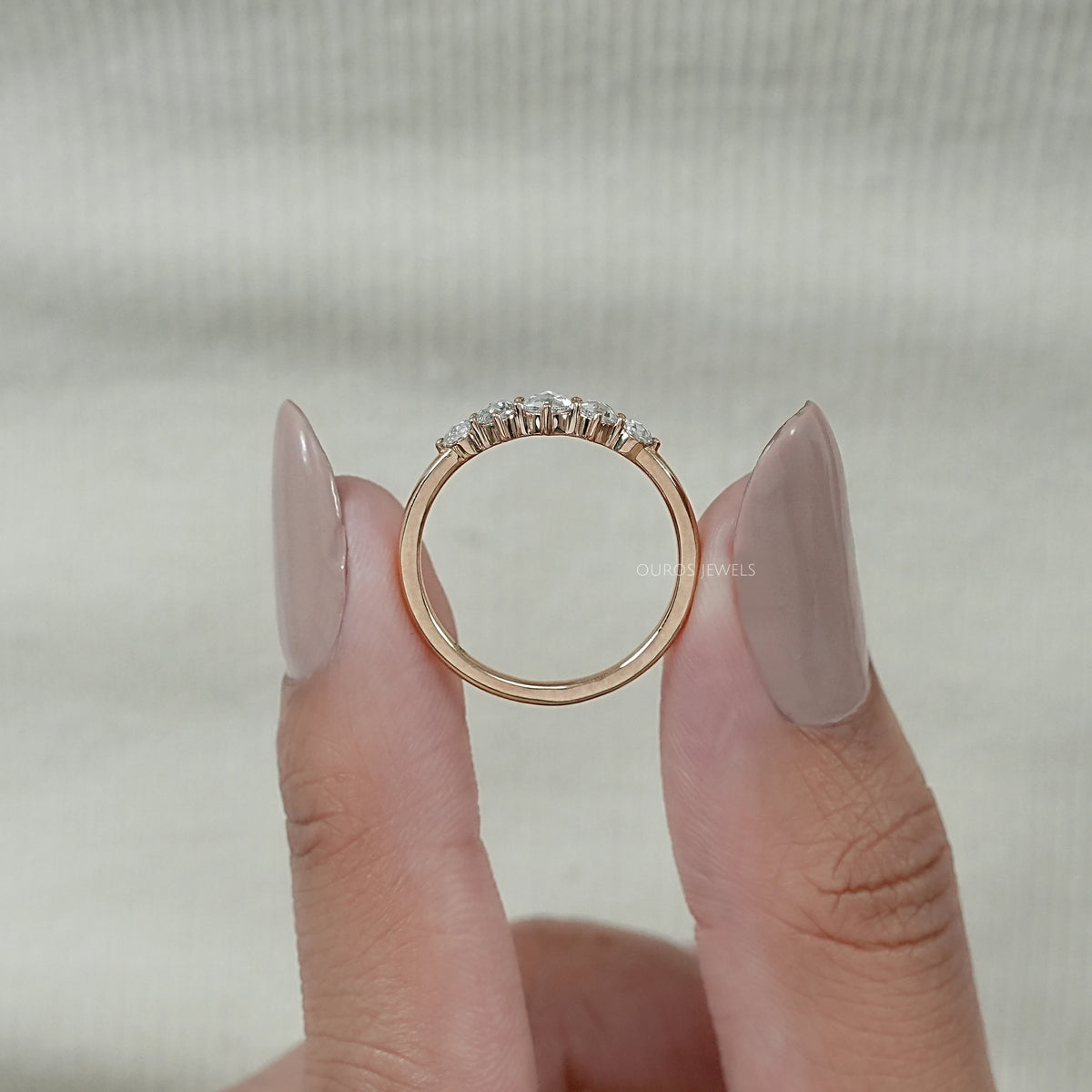 Five Stone Rose Cut Round Diamond Engagement Ring Ring