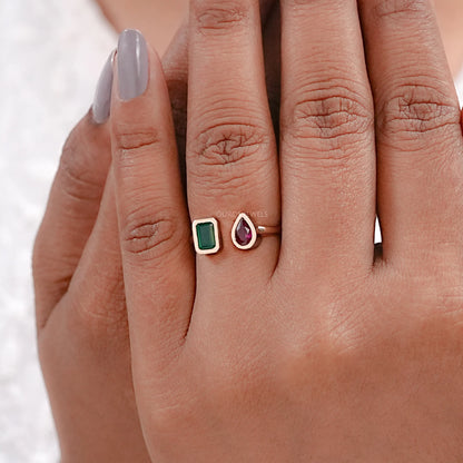 Rose Gold Open Cuff Gemstone Ring Rings