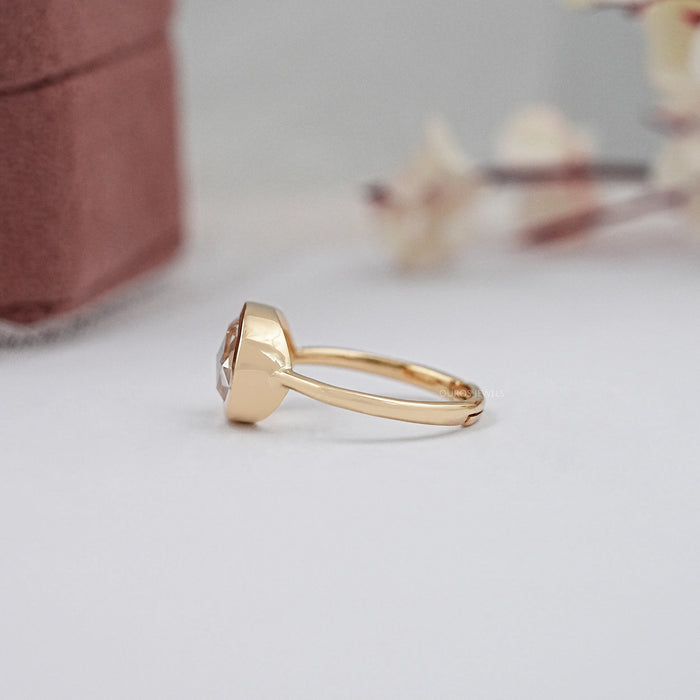 East West Rose Cut Oval Lab Diamond Bezel Solitaire Ring