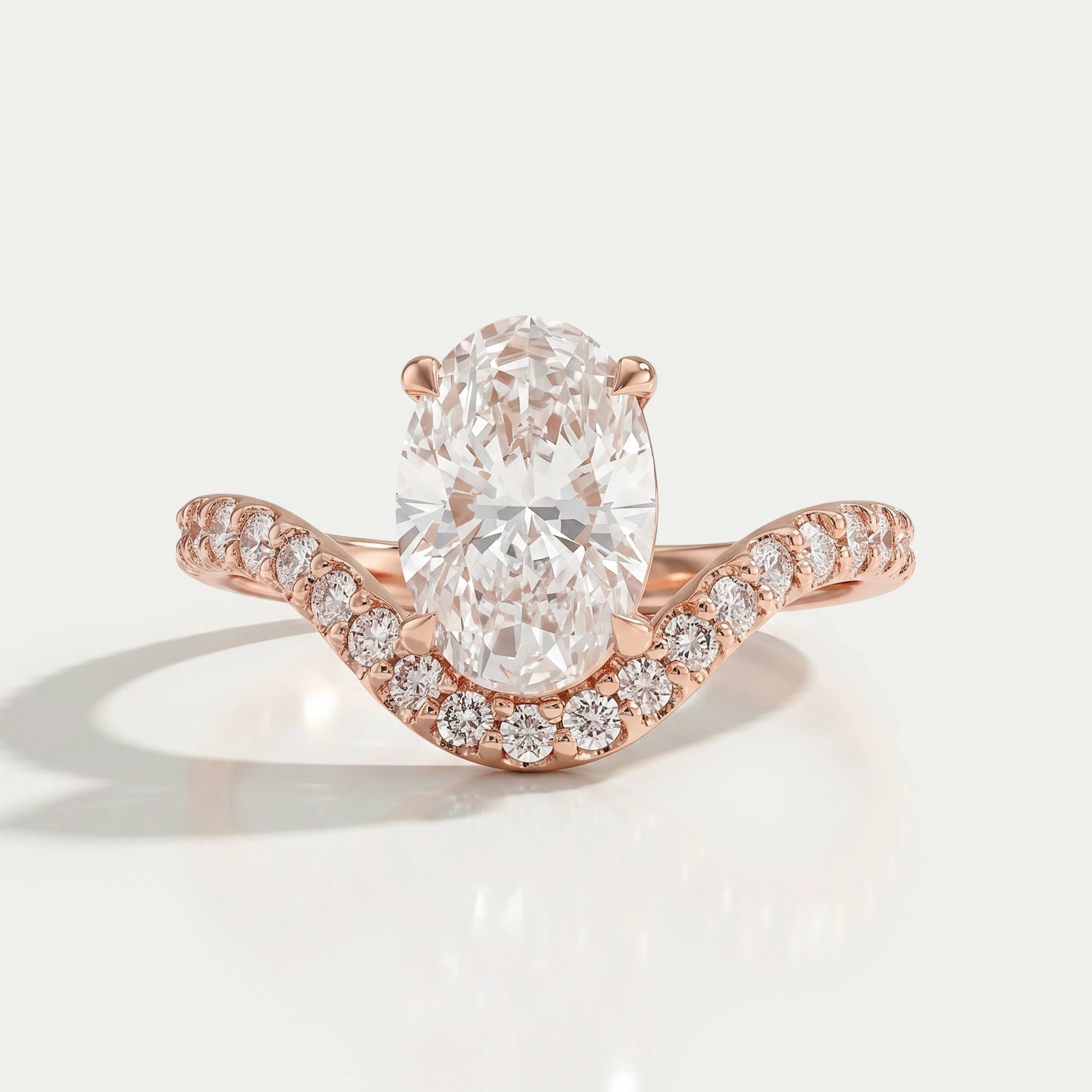Oval Diamond Pave Set Curved Engagement Ring
