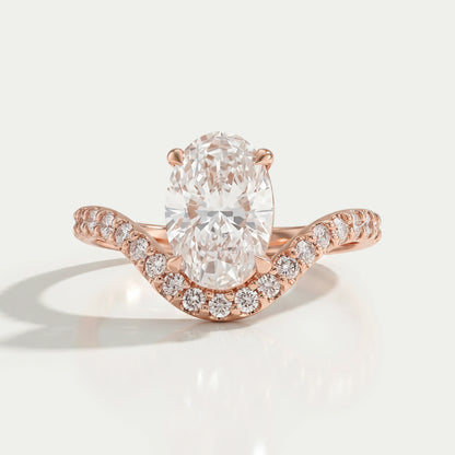 Oval Diamond Pave Set Curved Engagement Ring