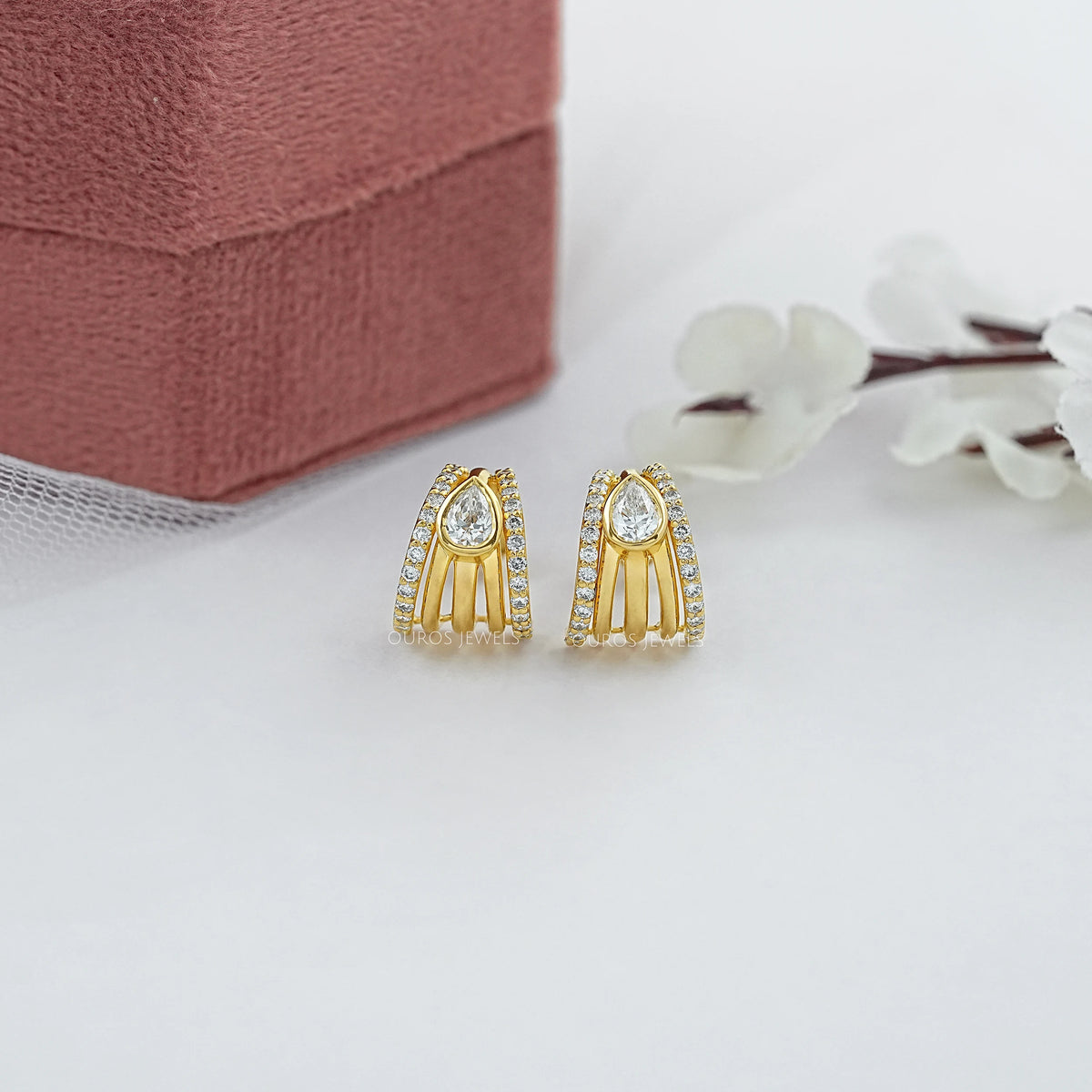 Multi Row Bezel Pear Diamond C Hoop Earrings Earring