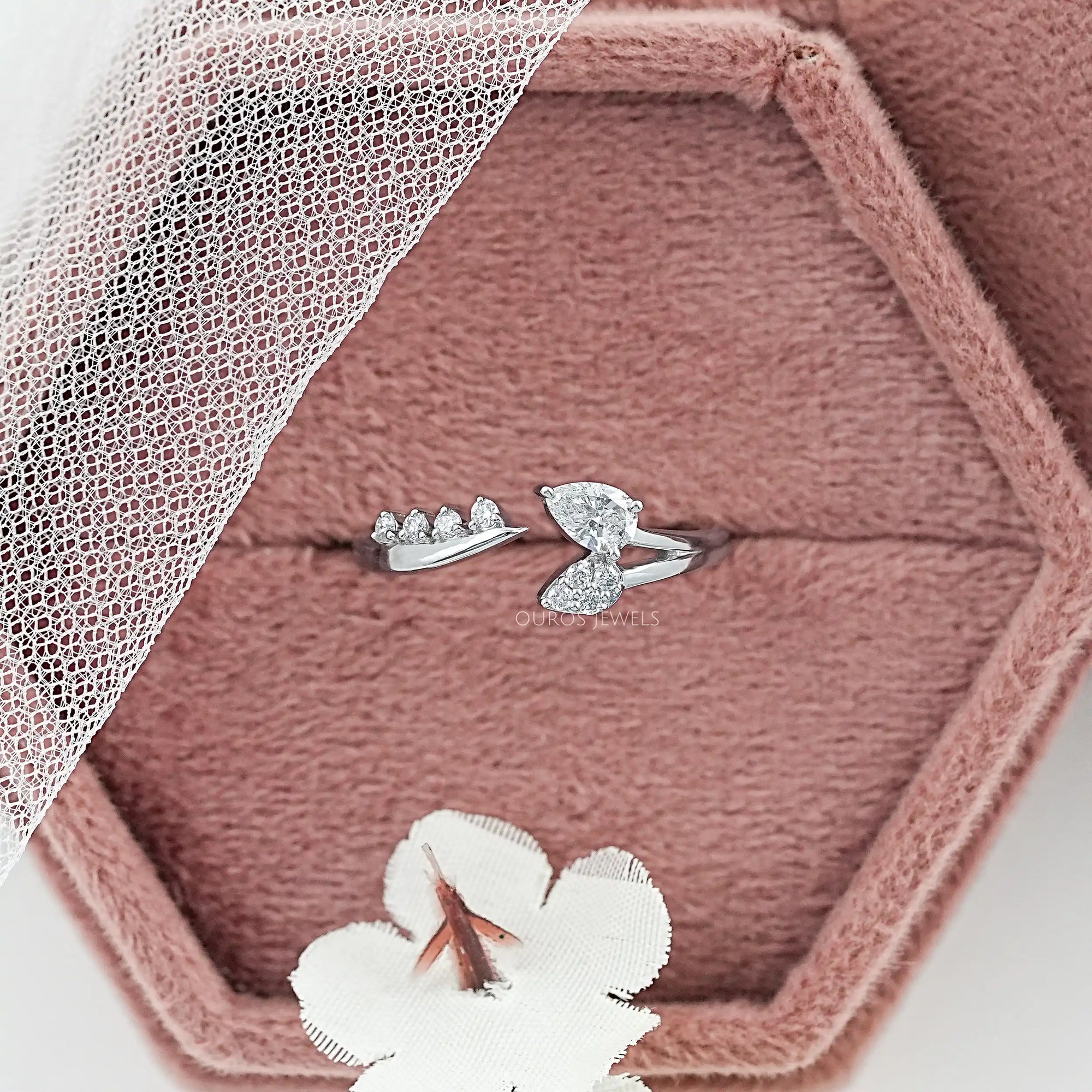 Pear Diamond Leaf Open Cuff Wedding Ring Rings