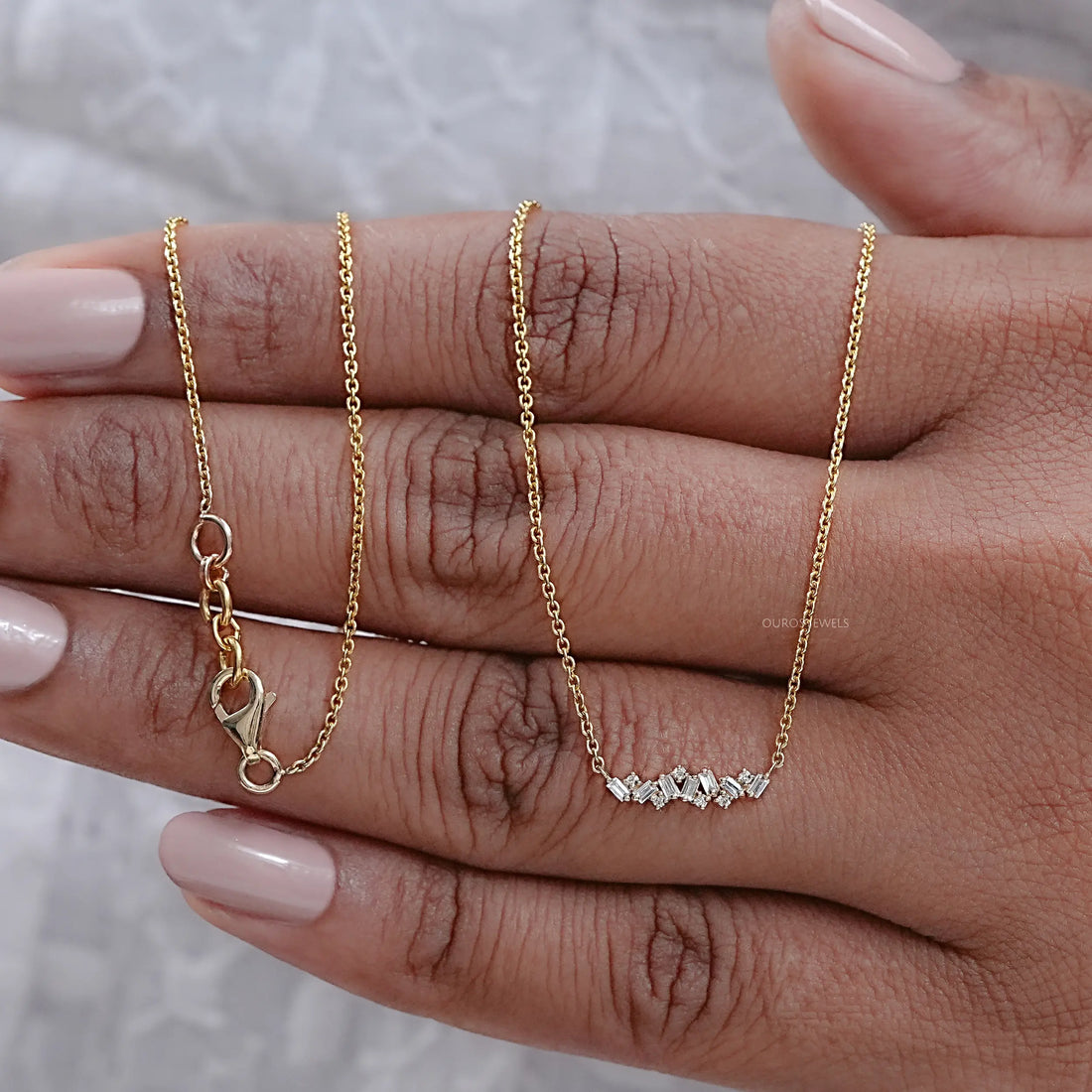 Baguette And Round Lab Diamond Pendant Necklaces