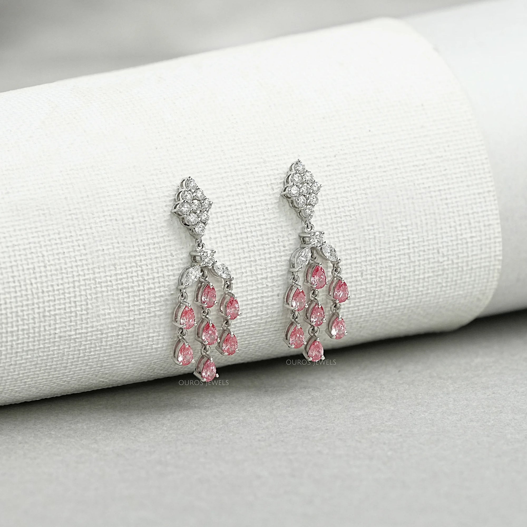 Fancy Pink Pear Chandelier Earrings Earrings