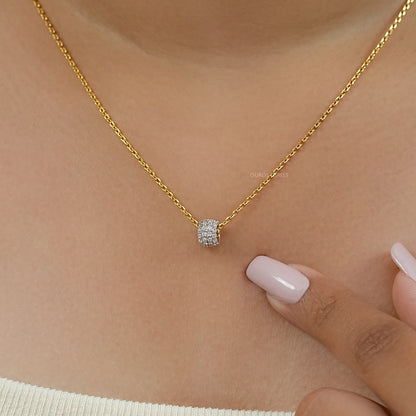 Round Lab Diamond Barrel Pendant Necklaces