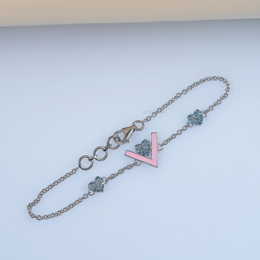 Heart Shaped Blue Round Diamond Bracelet For Baby Girl