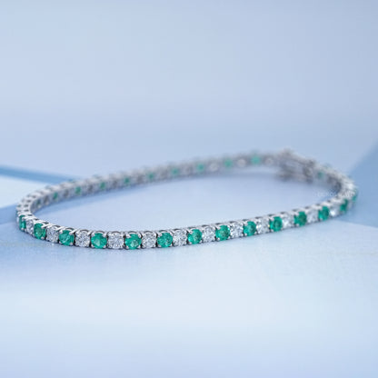 Green Round Gemstone And Lab Diamond Tennis Bracelet Bracelet