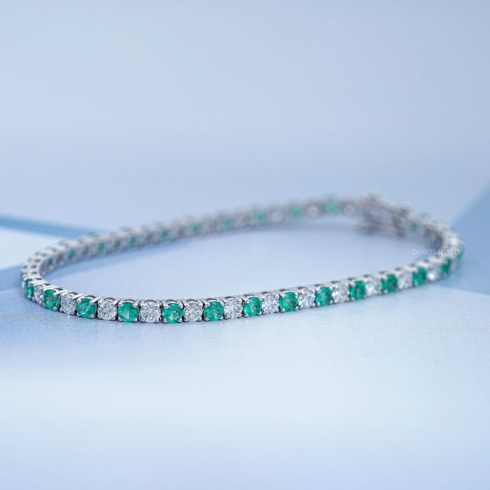 Green Round Gemstone And Lab Diamond Tennis Bracelet