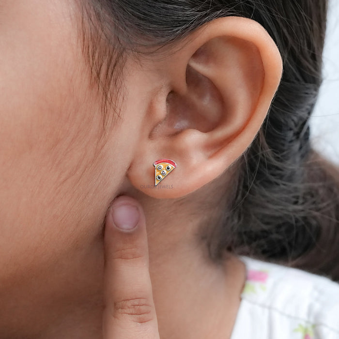 Brown Gemstone Pizza Slice Baby Stud Earrings