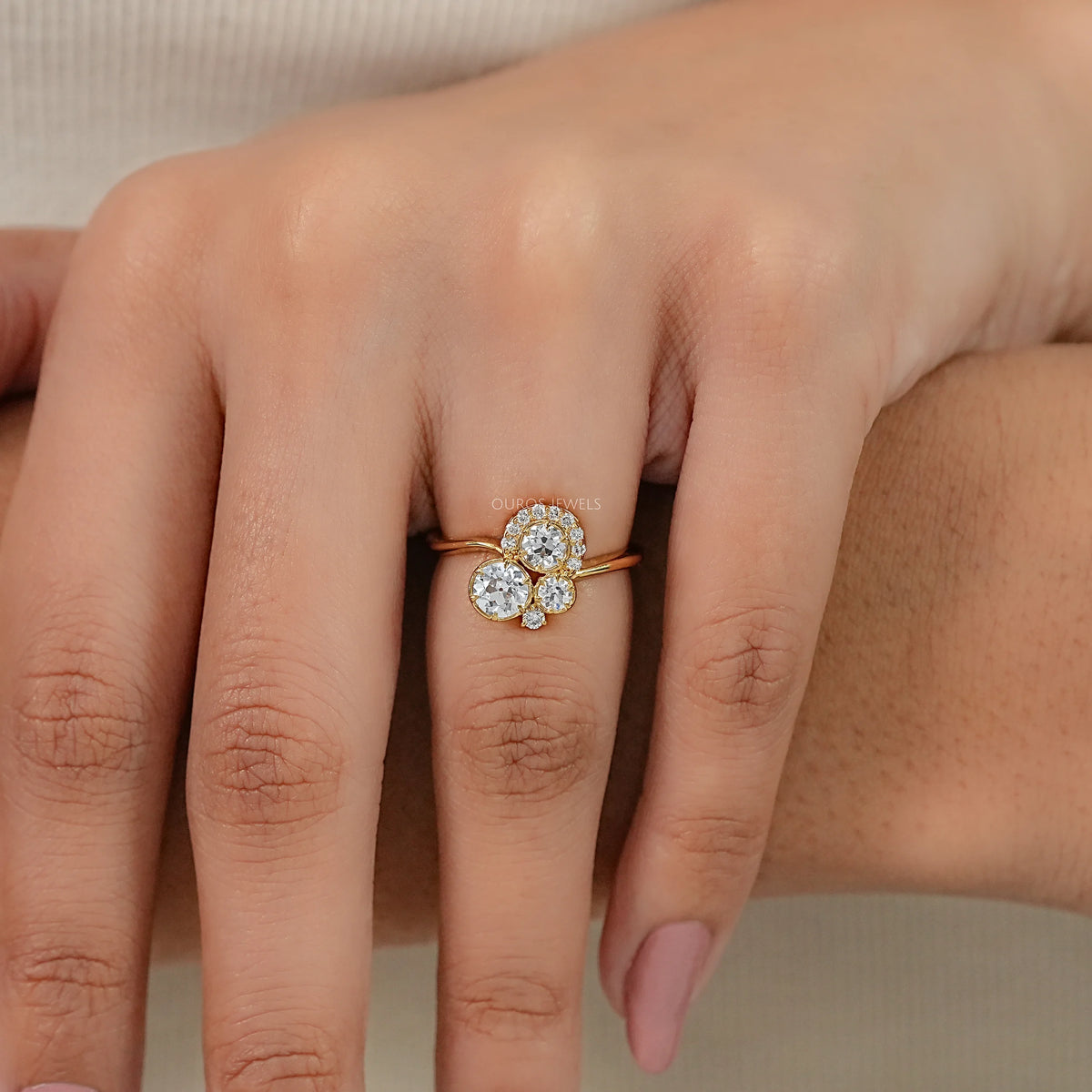 OEC Round Lab Diamond Cluster Engagement Ring Ring