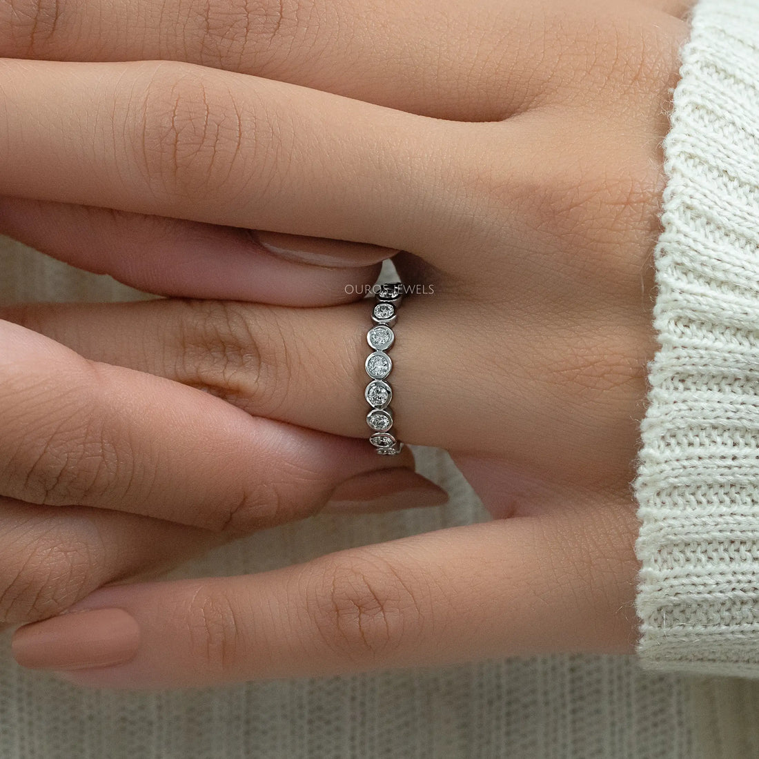 Round Diamond Bezel Set Half Eternity Band Rings