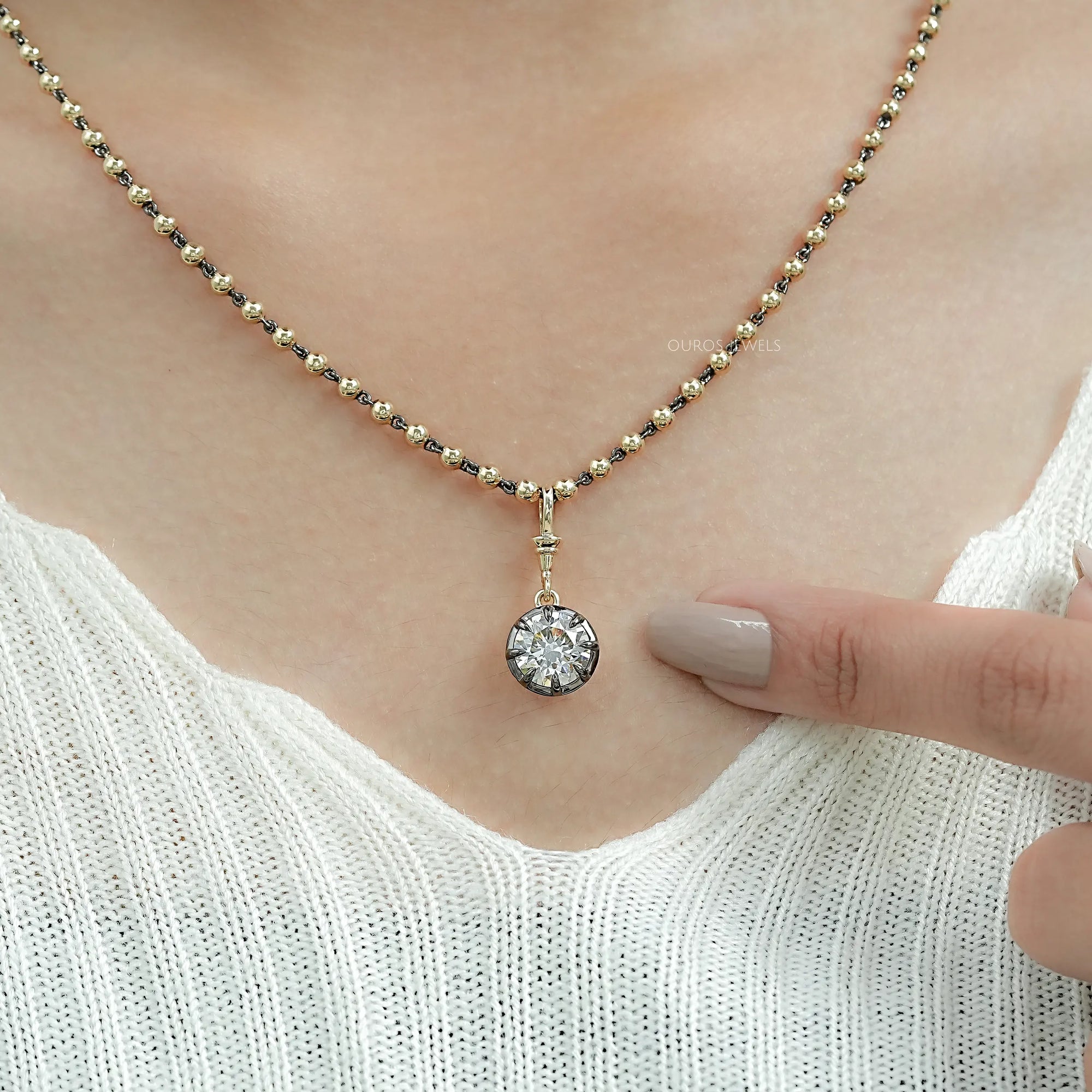 Round Cut Diamond Ball Chain Pendant Necklaces