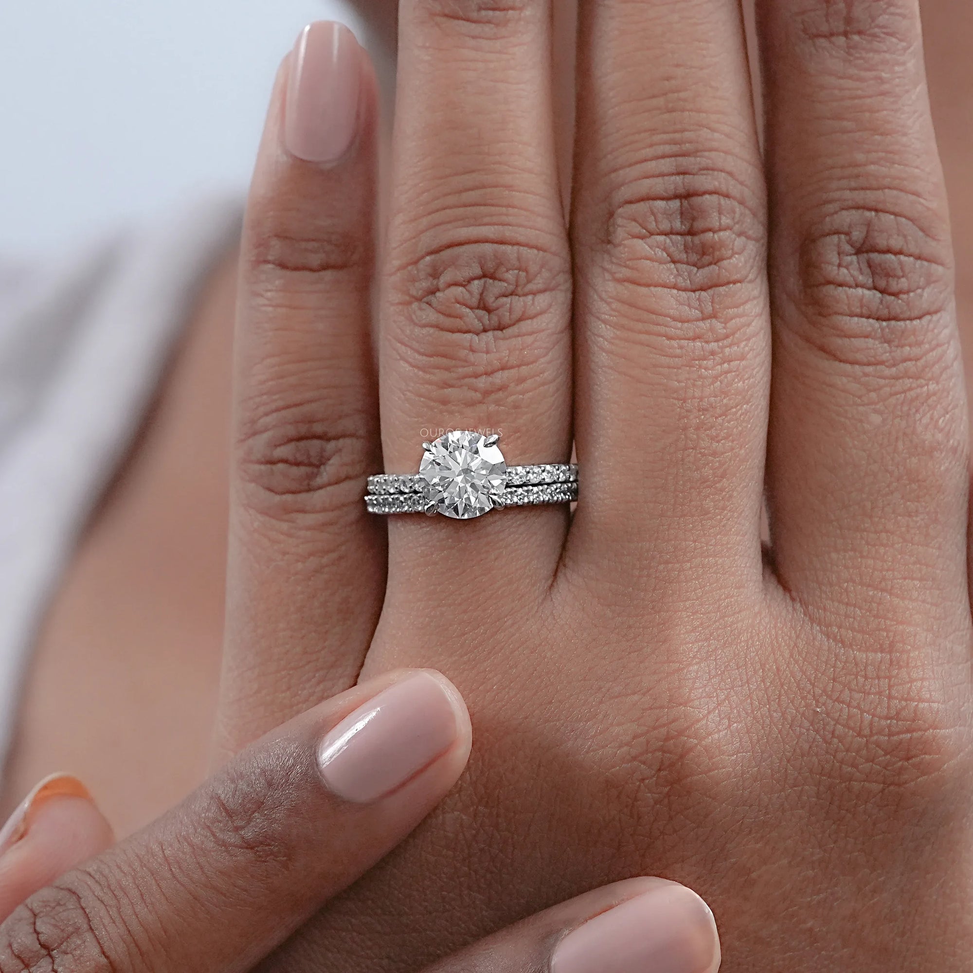 Round Cut Solitaire Accent Bridal Ring Set Ring