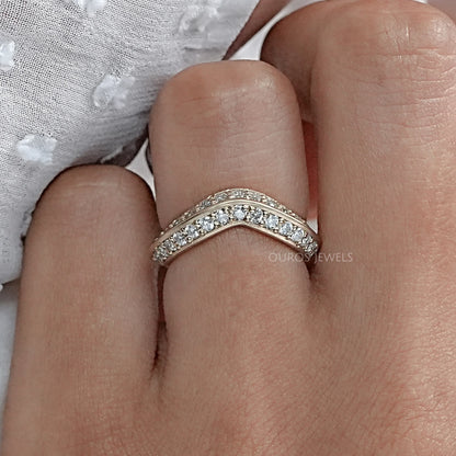 Round Diamond Double Row Curved Wedding Band
