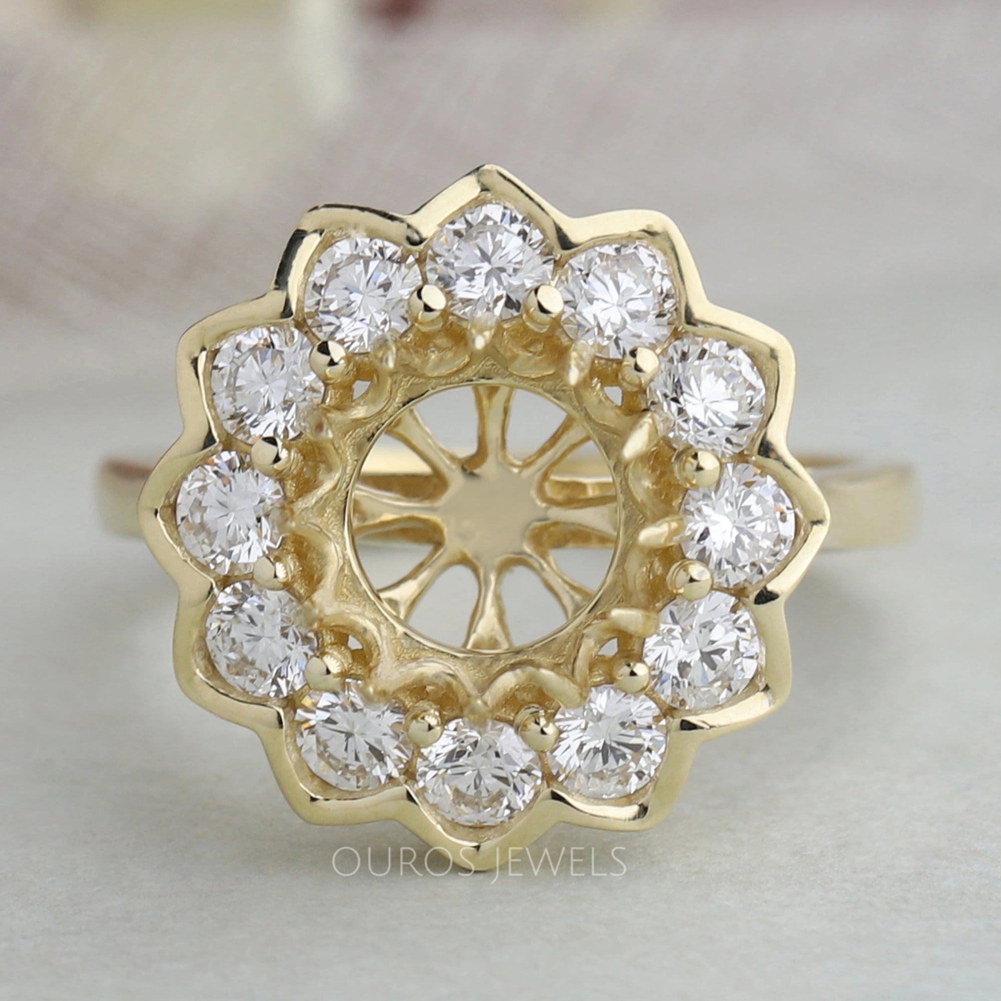 Round Cut Flower Style Semi Mount Ring