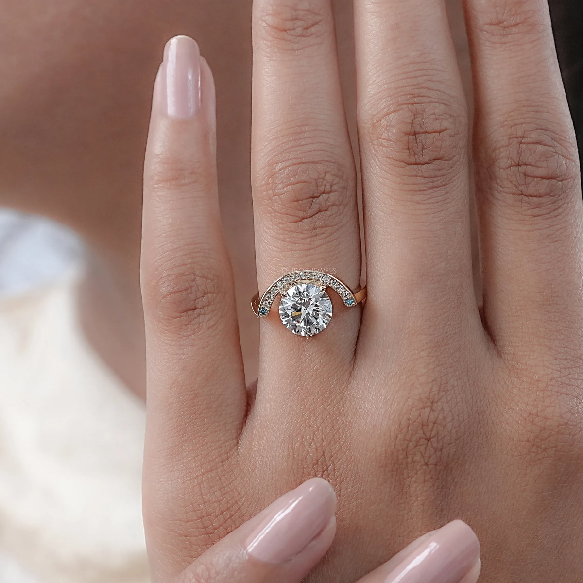 Half Halo Round Lab Diamond Engagement Ring Earring