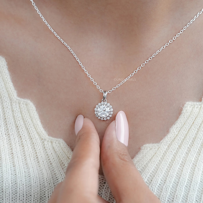 Round Lab Grown Diamond Halo Pendant