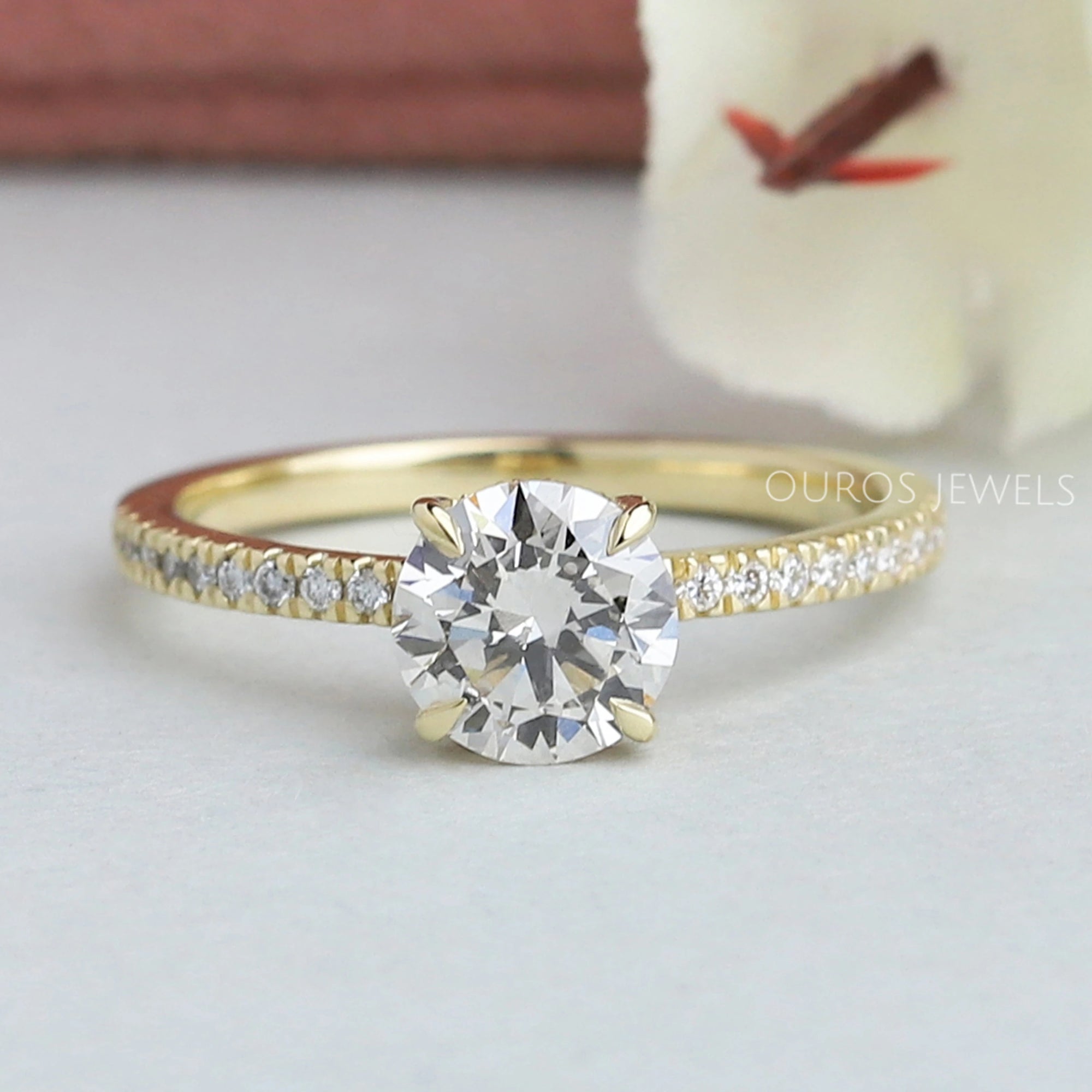 Round Cut Hidden Halo Solitaire Accent Engagement Ring Ring